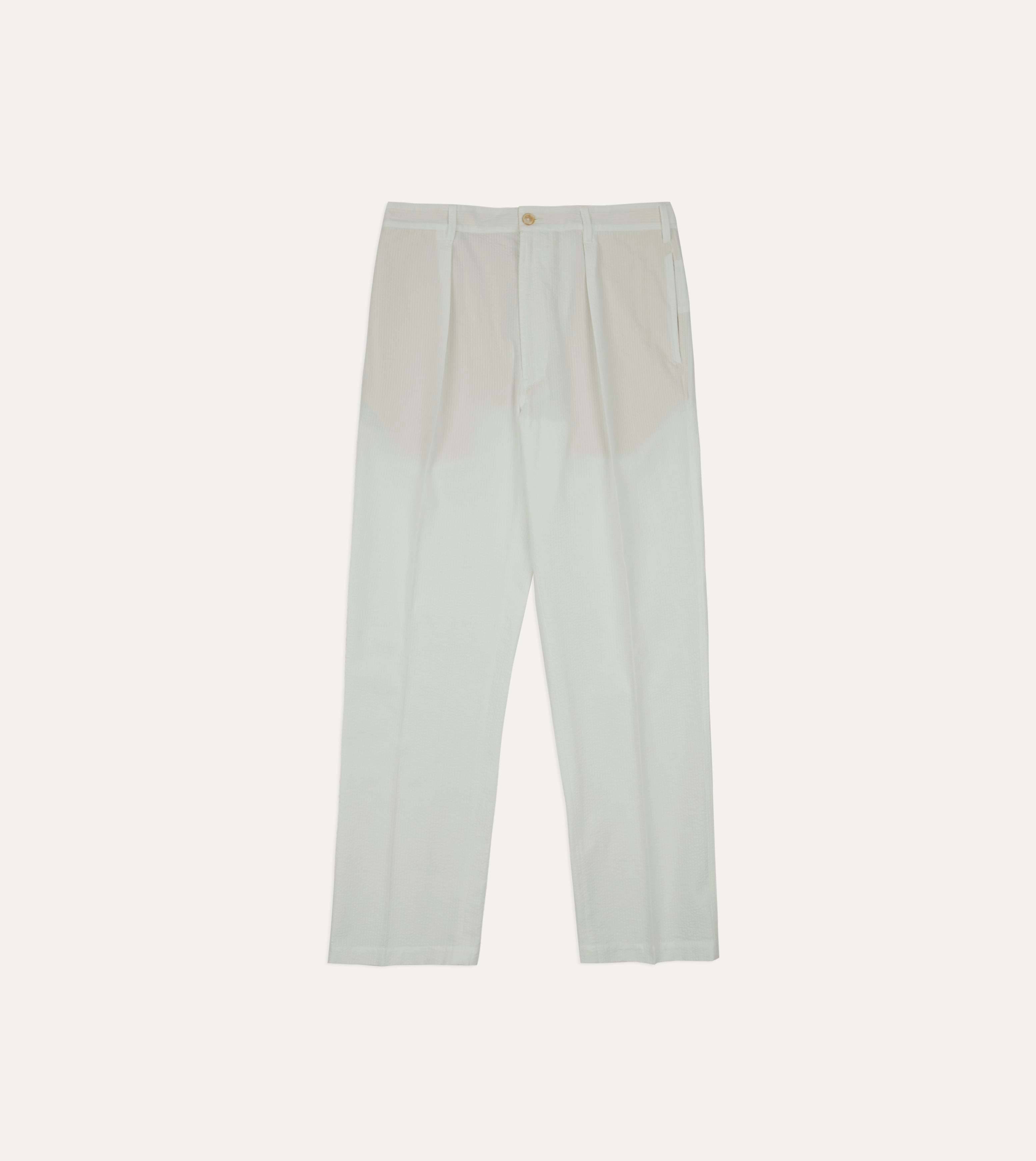 Michael McGregor for Drake??s White Seersucker Games Trousers Crisp Design Double Stitched Seams