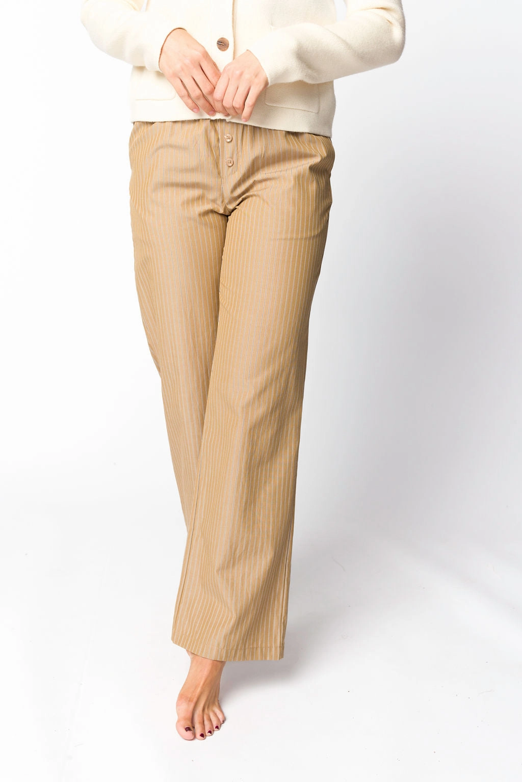 Relaxed Comfort Wear Michelle Striped Pajama Style Pants in Camel *Final-Sale*