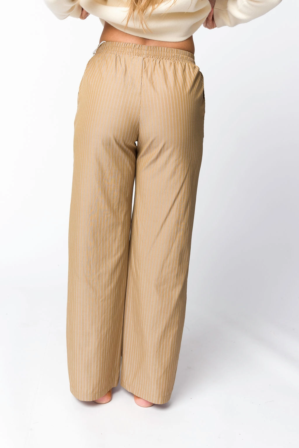 Adjustable Belt Loops Modern Utility Michelle Striped Pajama Style Pants in Camel *Final-Sale*