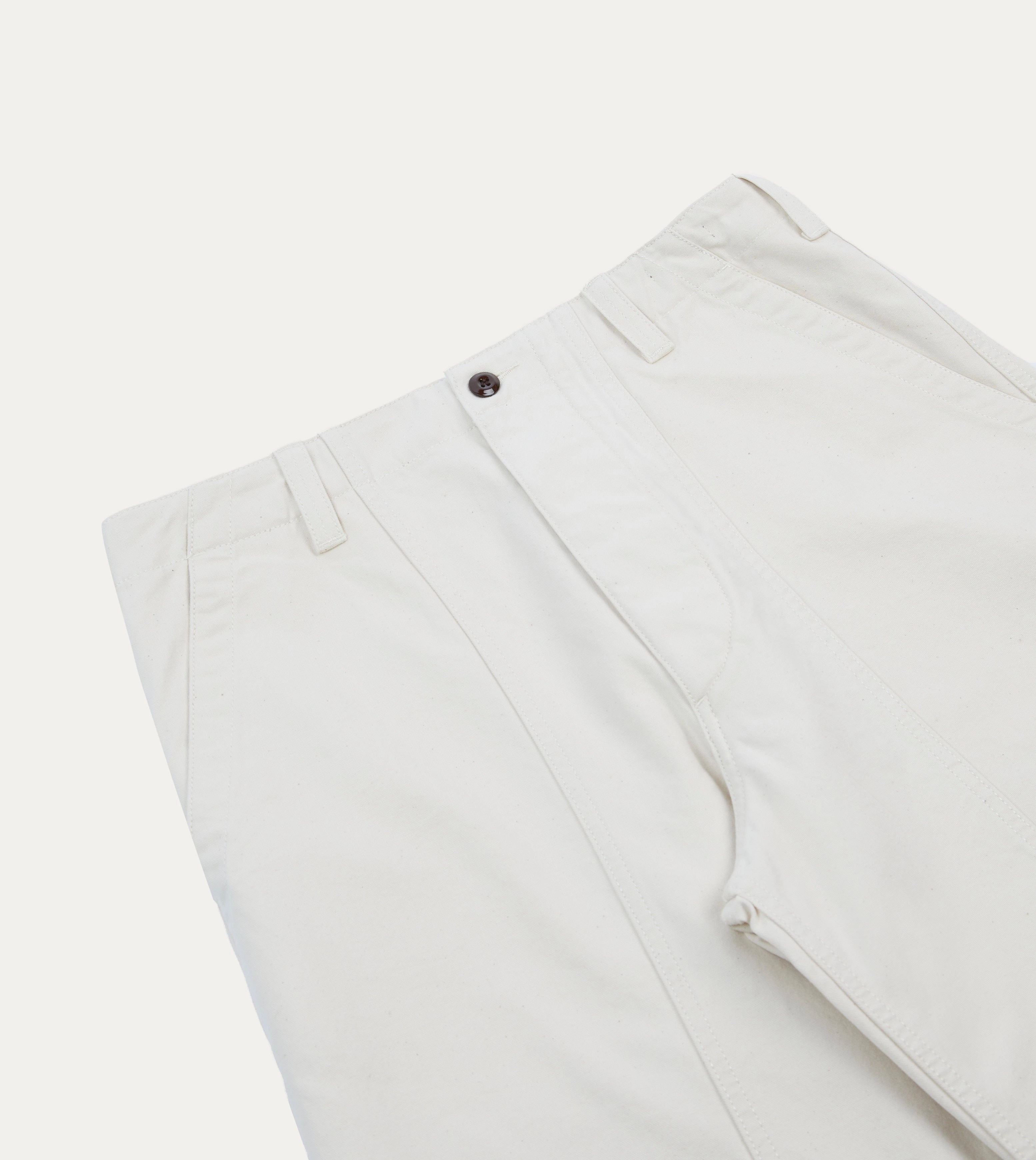 Casual Comfort Look Ecru Cotton Canvas Panel Trousers