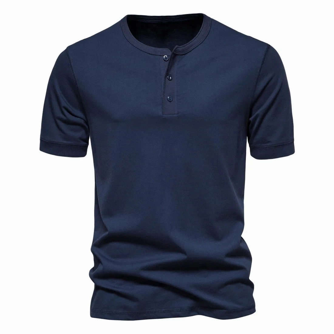 West Louis? Men Cotton Henley Collar Solid Color Short Sleeve T Shirt Temperature Regulating Smart Layering