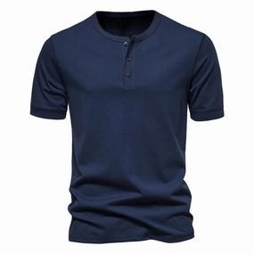 West Louis? Men Cotton Henley Collar Solid Color Short Sleeve T Shirt Temperature Regulating Smart Layering
