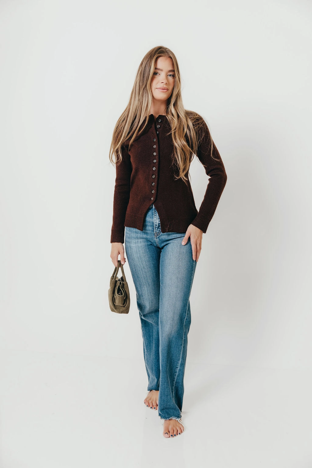 Priya Cardigan Top with Front Slit in Brown Basic Tank Comfortable Look