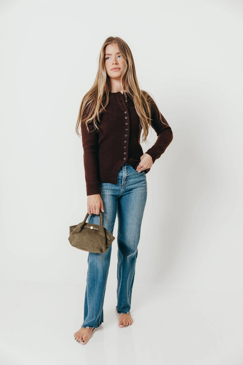 ReinforcedArmholes Priya Cardigan Top with Front Slit in Brown