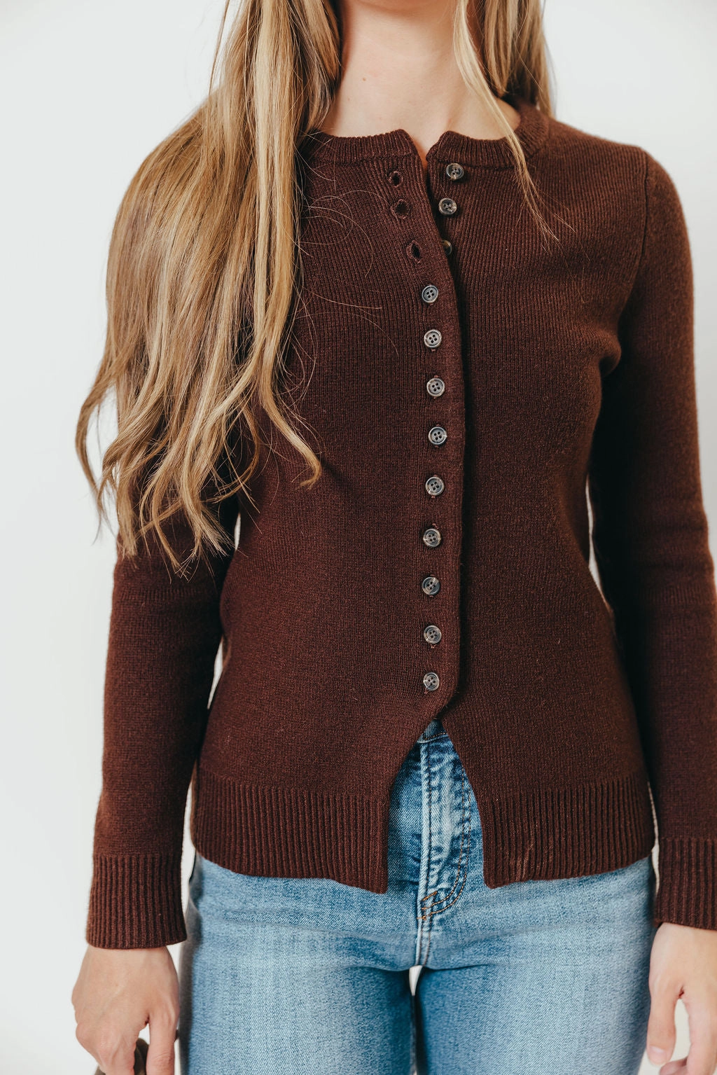 Temperature Regulating Fibers Priya Cardigan Top with Front Slit in Brown