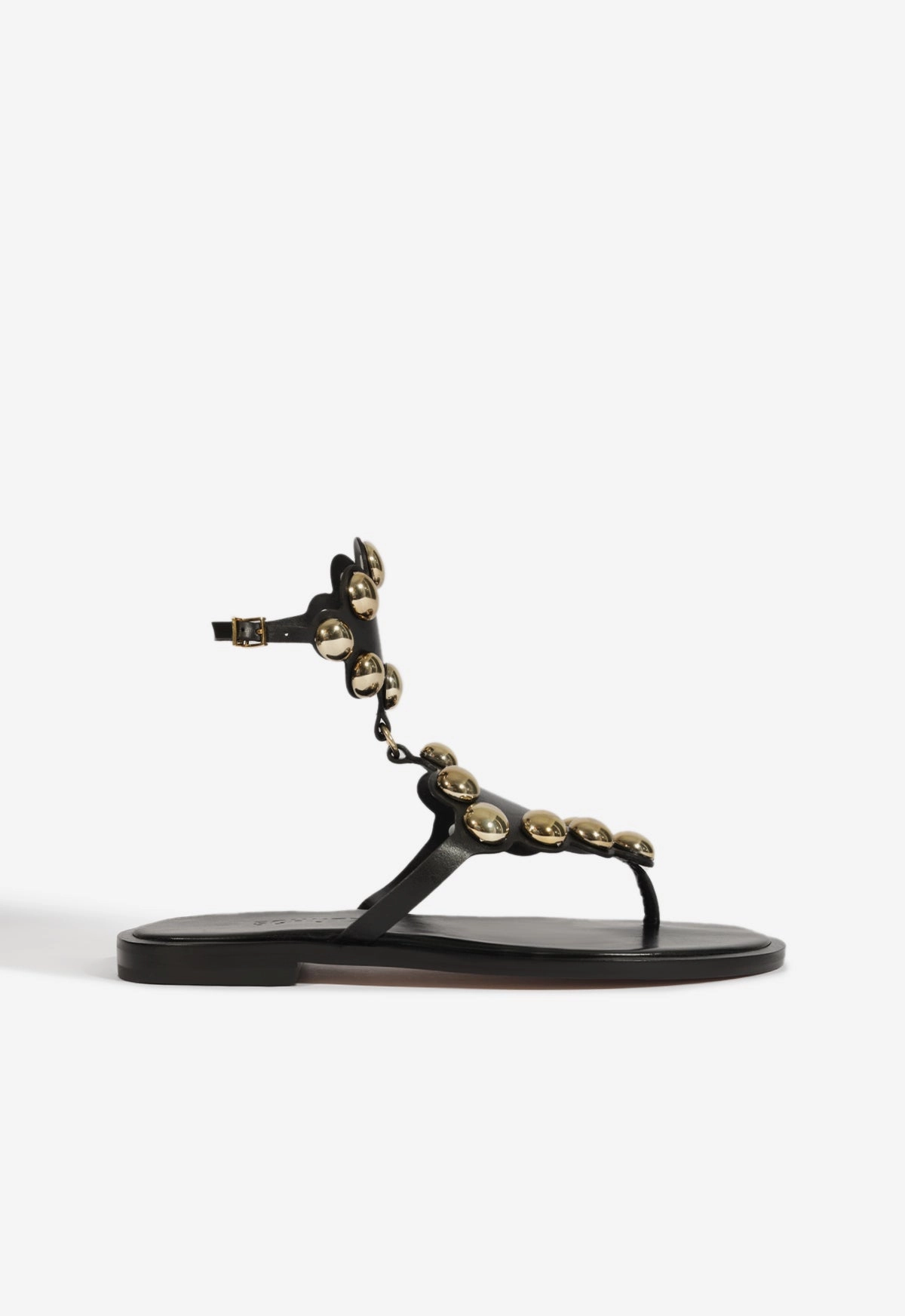 Retro Low Profile Sidewalls Mist Black Leather Flat Sandal