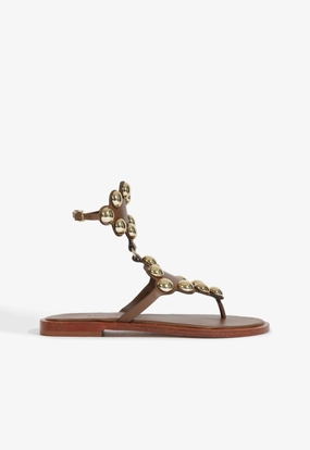 Mist Brown Leather Flat Sandal Quick Entry