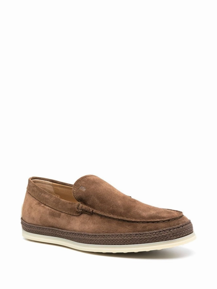 Brown Suede Leather Moccasin Loafers With Textured Grip Sole Trend Path Understated Detail