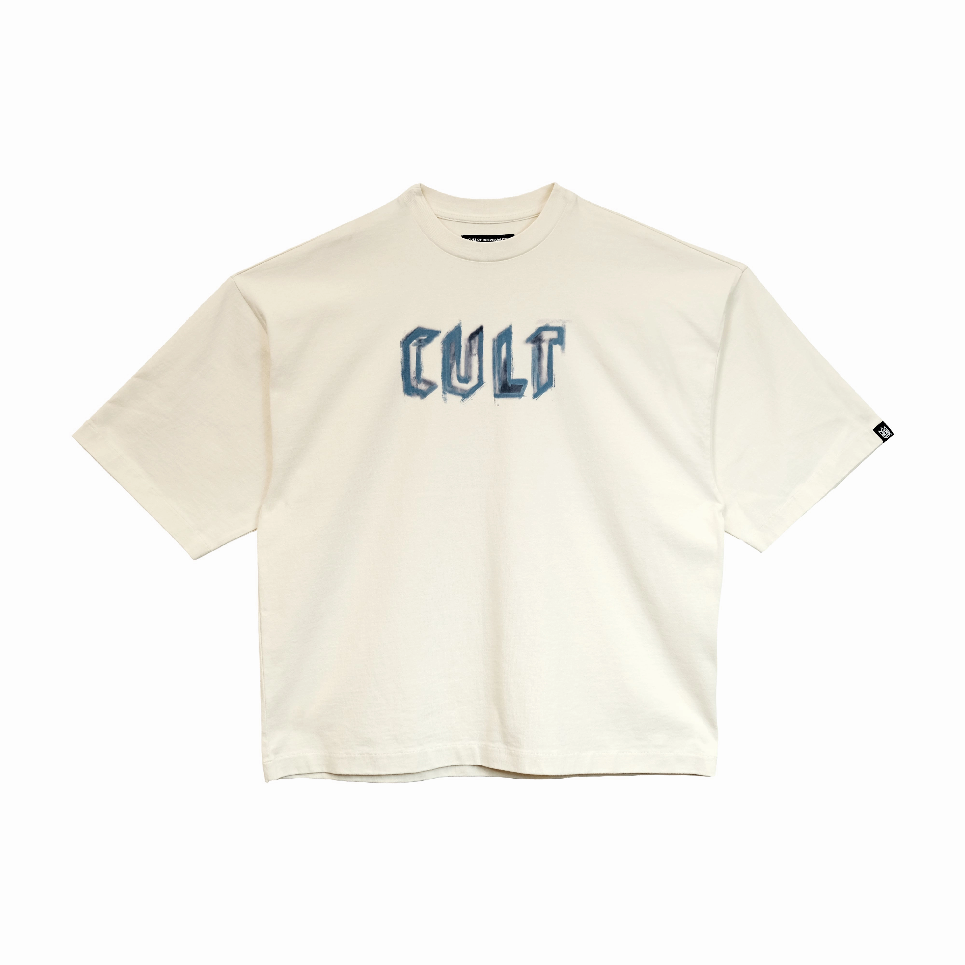 Cult's Oversized Heavyweight Boxy Short Sleeve Crew Neck Tee "Painter" in Winter White Minimal Fashion