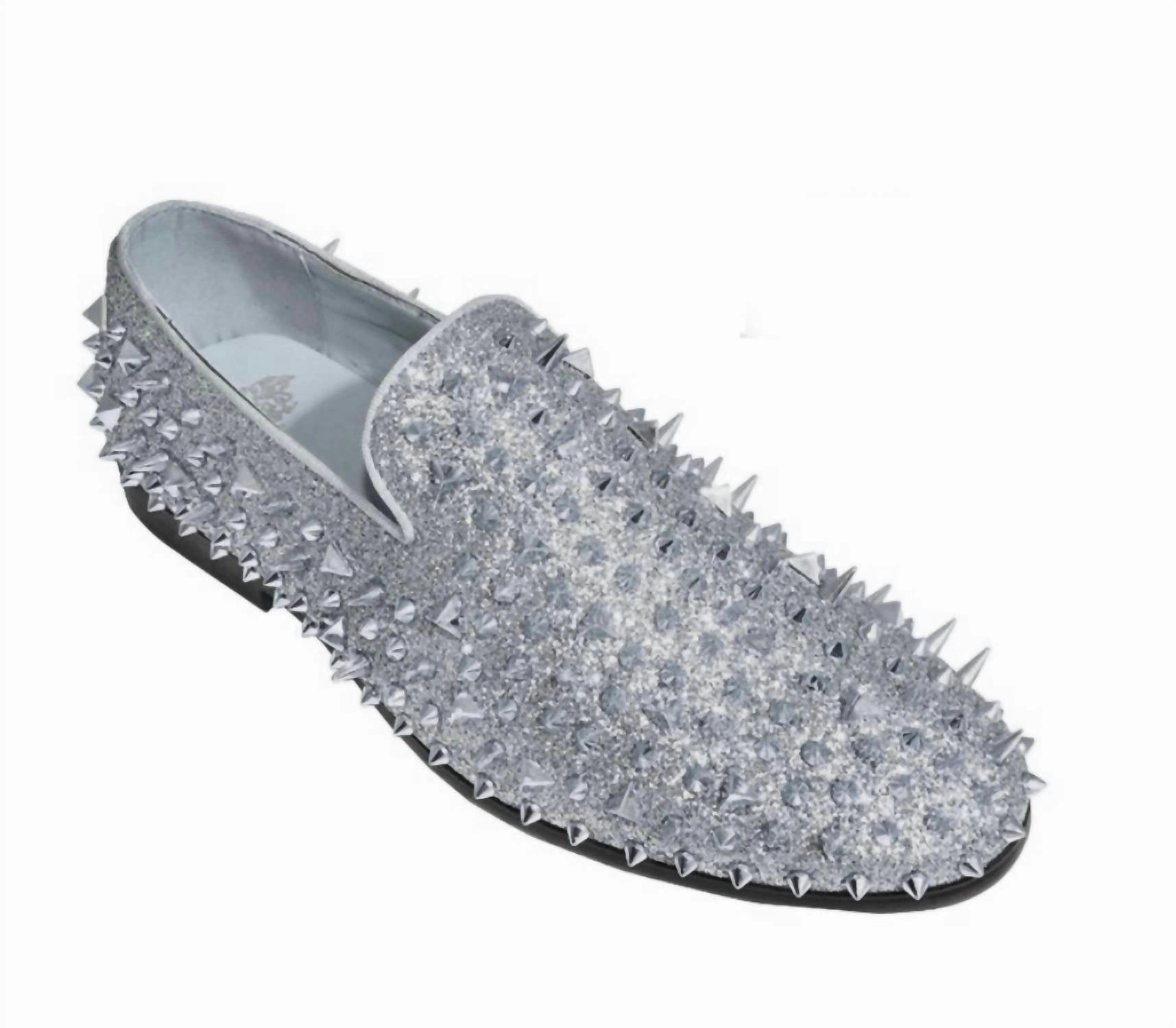 Heel Fit True Pace Men's Spiked Glitter Smoker Shoe In Metallic Silver
