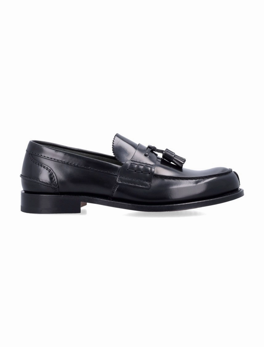 Tiverton Polished Black Leather Tassel Loafers Supportive Fit Step Sure