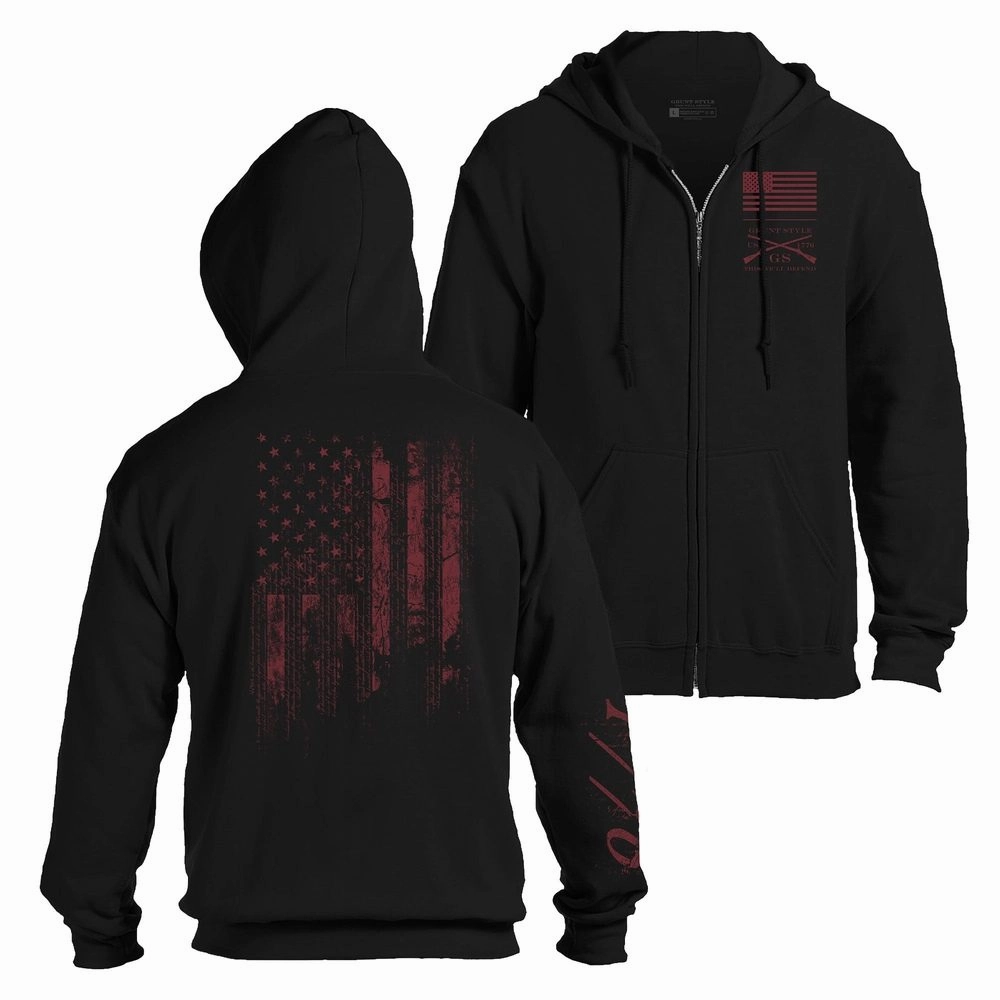 1776 Flag Full-Zip Hoodie - Black All Season Versatility