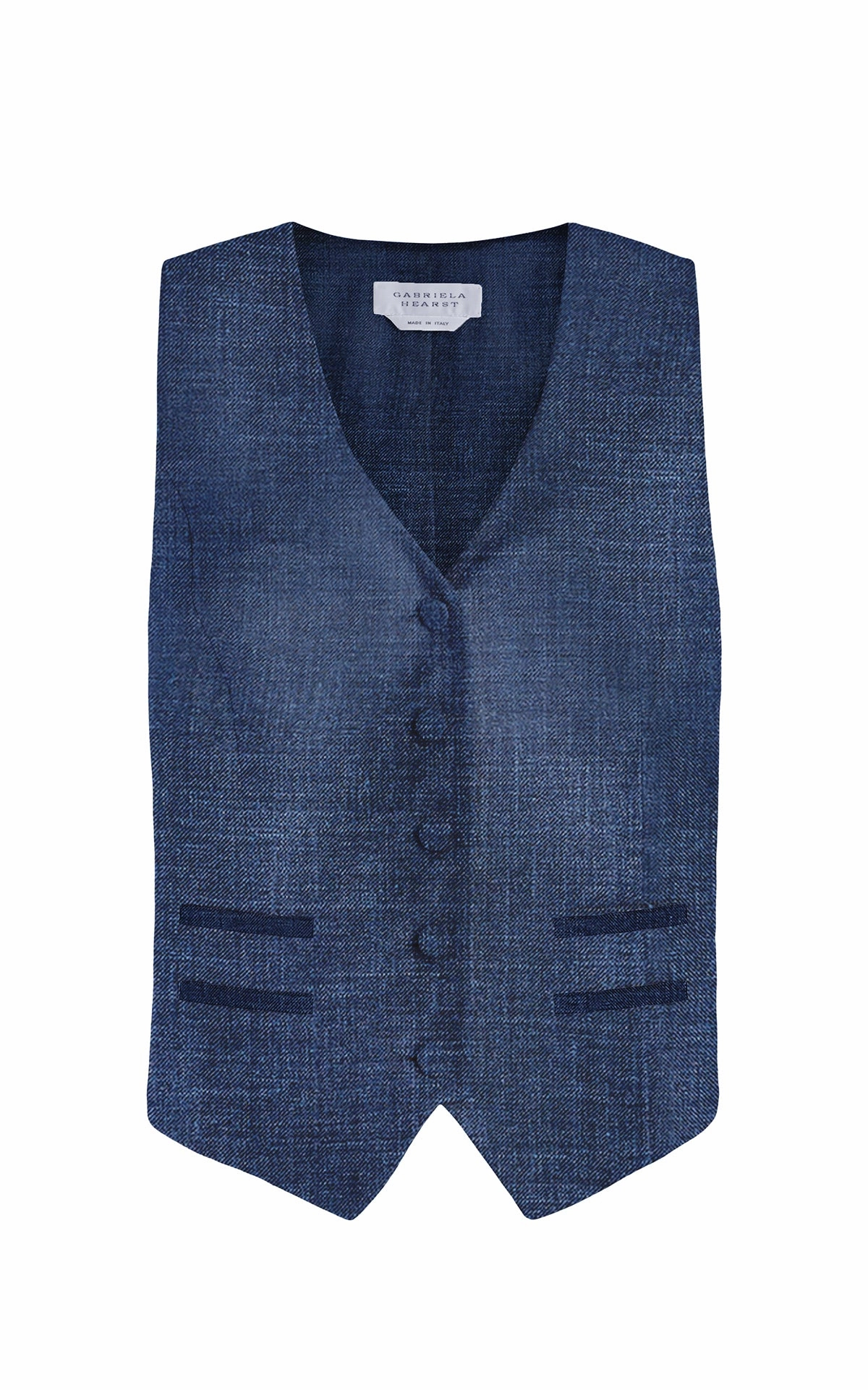 Coleridge Vest in Denim Virgin Wool Silk with Linen Water resistant coating Timeless business wear