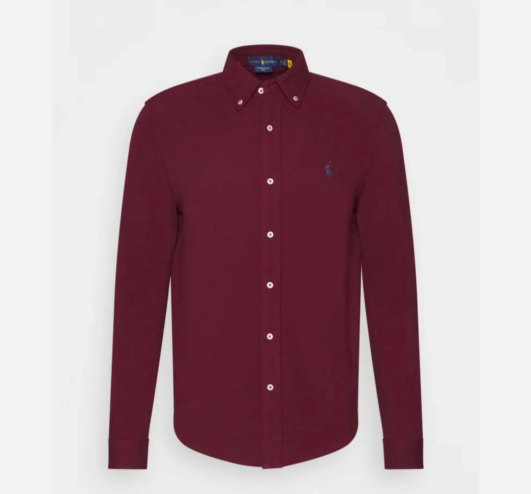 hypoallergenic Polo Ralph Lauren Custom Fit Plain Maroon Long Sleeve Oxford Shirt