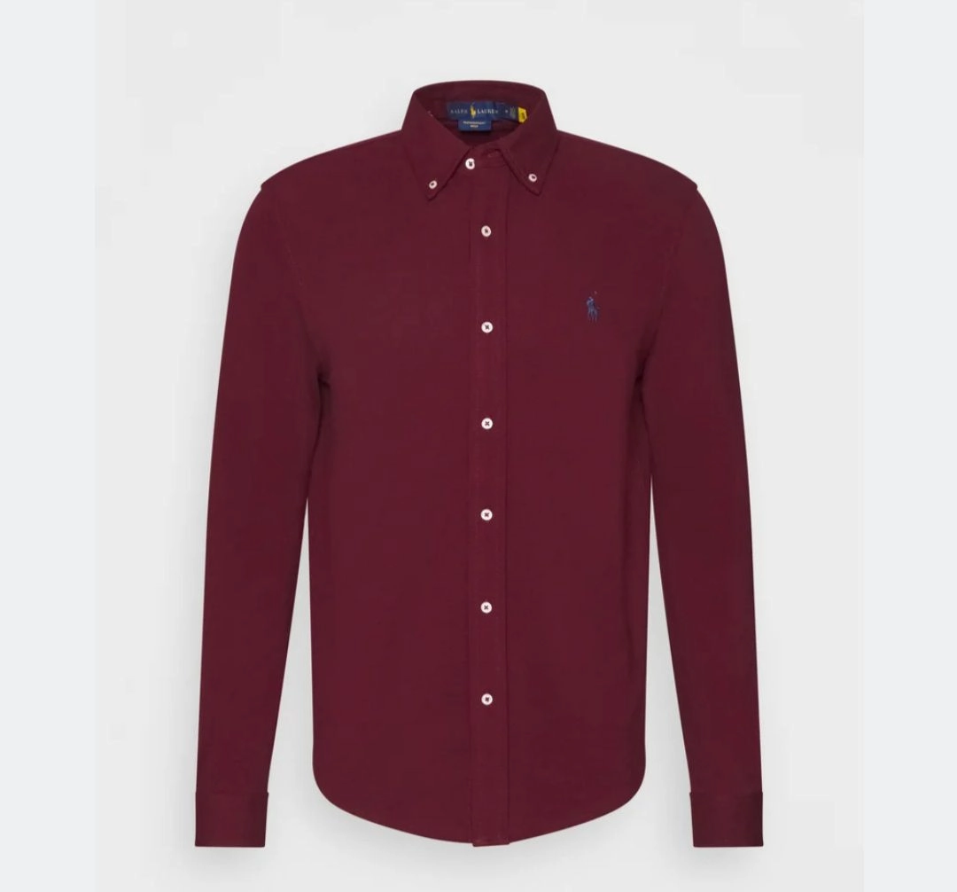 Polo Ralph Lauren Custom Fit Plain Maroon Long Sleeve Oxford Shirt Ombre look No Slip Shoulder Grip