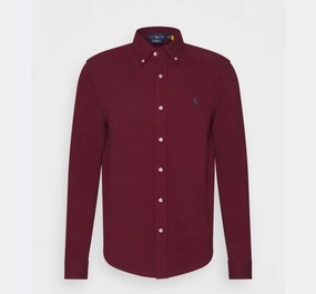 Polo Ralph Lauren Custom Fit Plain Maroon Long Sleeve Oxford Shirt Ombre look No Slip Shoulder Grip