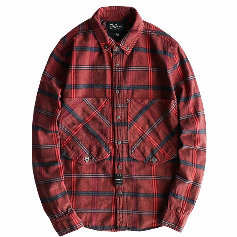 Reinforced Seams Versatile Wear West Louis? Plaid Washed Distressed Lapel Versatile Shirt