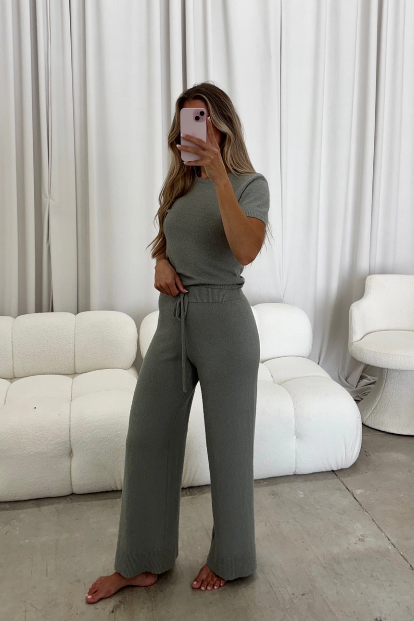 Andre Knit Top and Pants Set in Dusty Sage ReinforcedEdges Reinforced Neckline