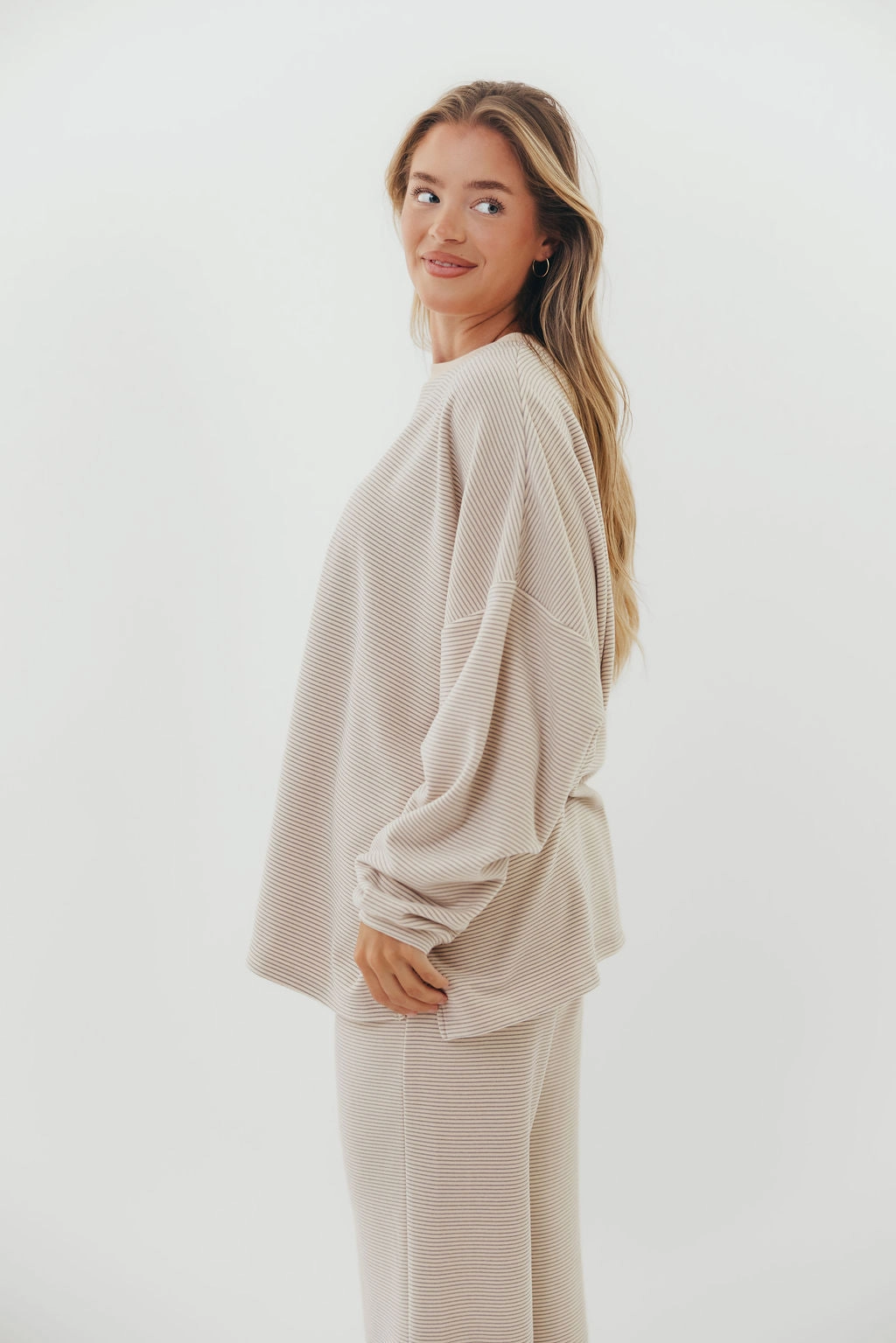 AbrasionResistant Self Fabric Tie Naomi Oversized Fleece Top in Cream/Grey - Bump Friendly  *Worth Exclusive Print* -Restocking In Nov