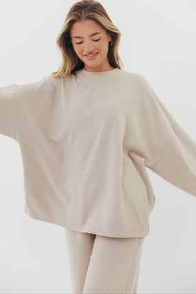 Naomi Oversized Fleece Top in Cream/Grey - Bump Friendly  *Worth Exclusive Print* -Restocking In Nov Quick-Dry