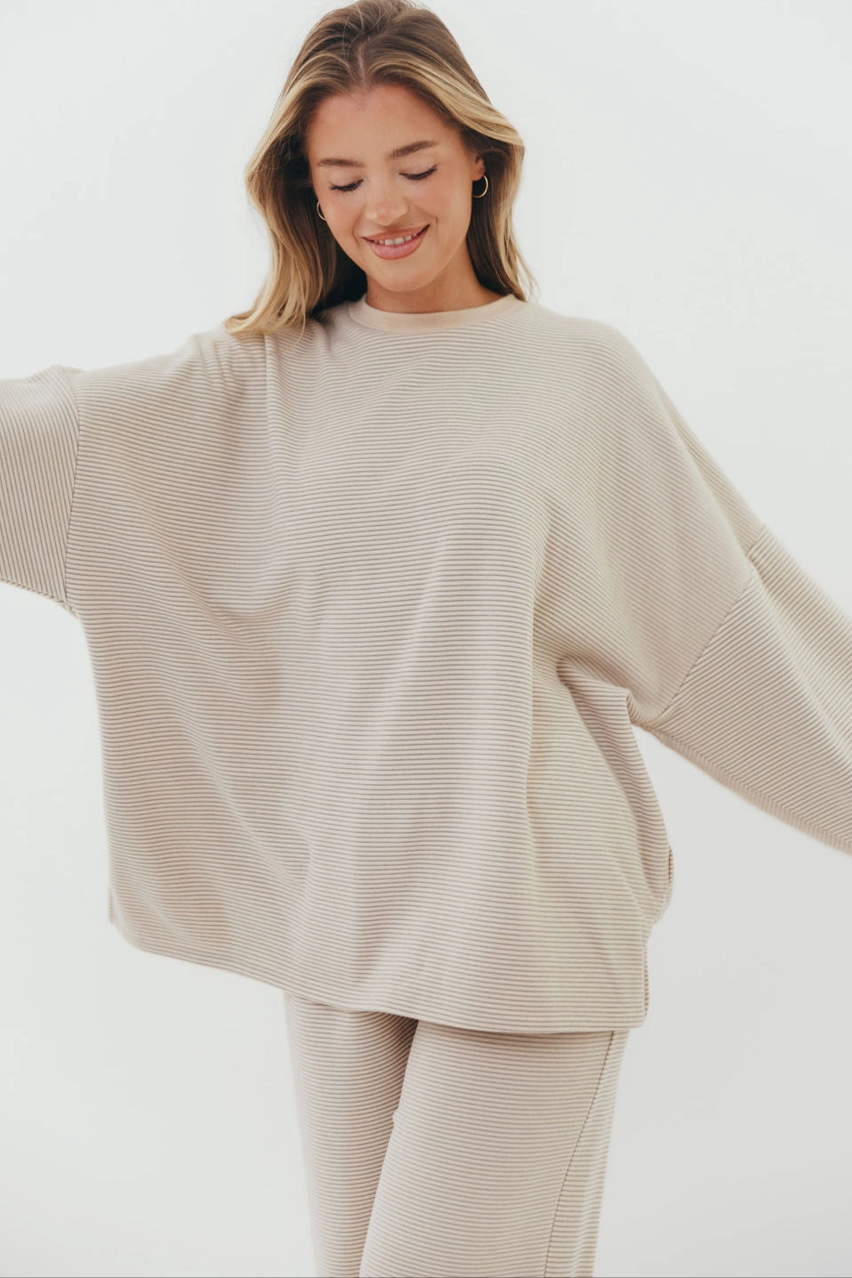 Naomi Oversized Fleece Top in Cream/Grey - Bump Friendly  *Worth Exclusive Print* -Restocking In Nov Quick-Dry