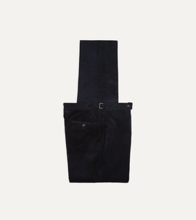 Navy Mid-Wale Corduroy Single Pleat Trouser Durable Seam Construction