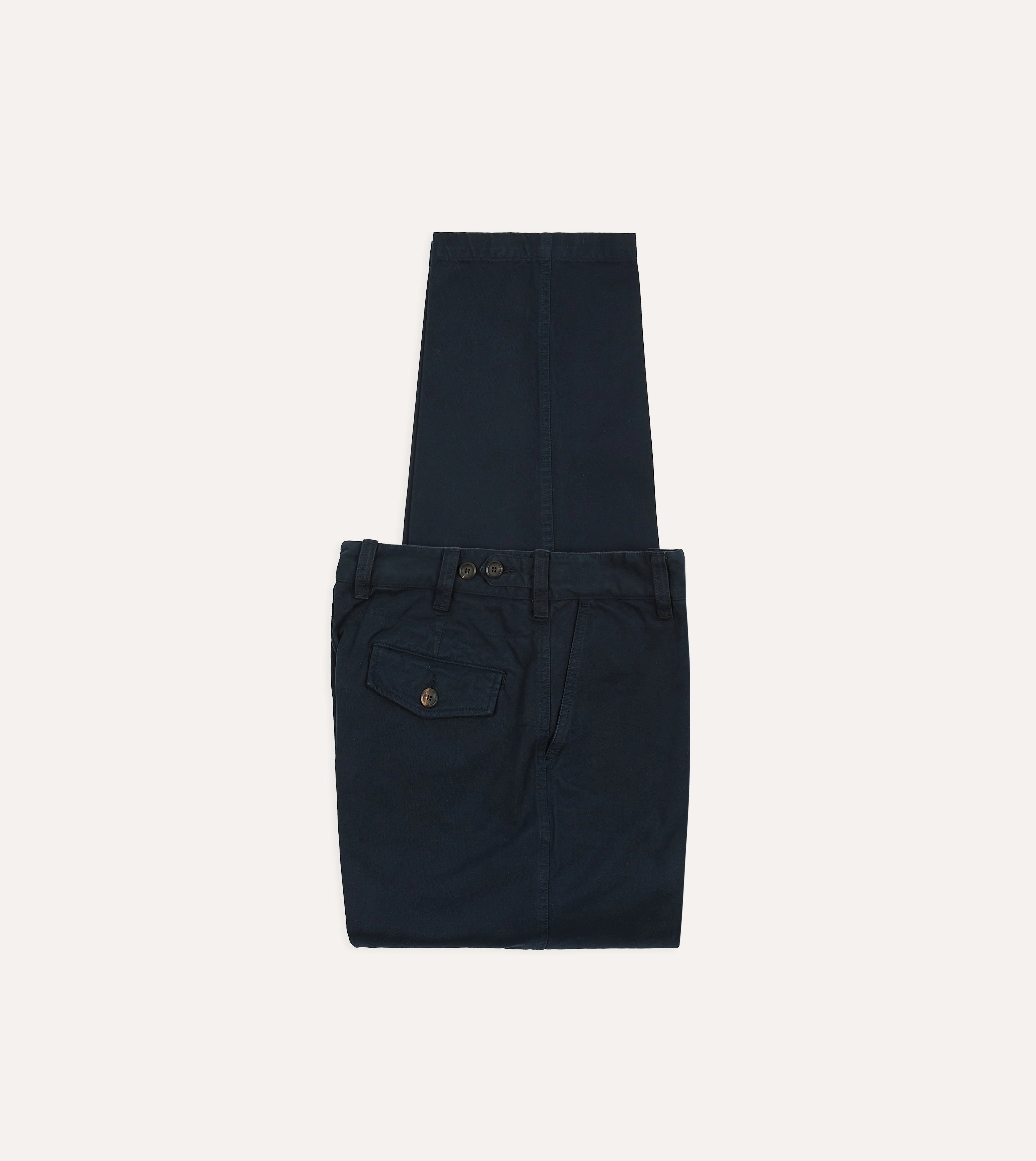 Quick Wear Navy Textured Cotton Flat Front Chino