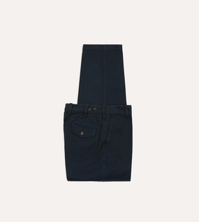 Quick Wear Navy Textured Cotton Flat Front Chino