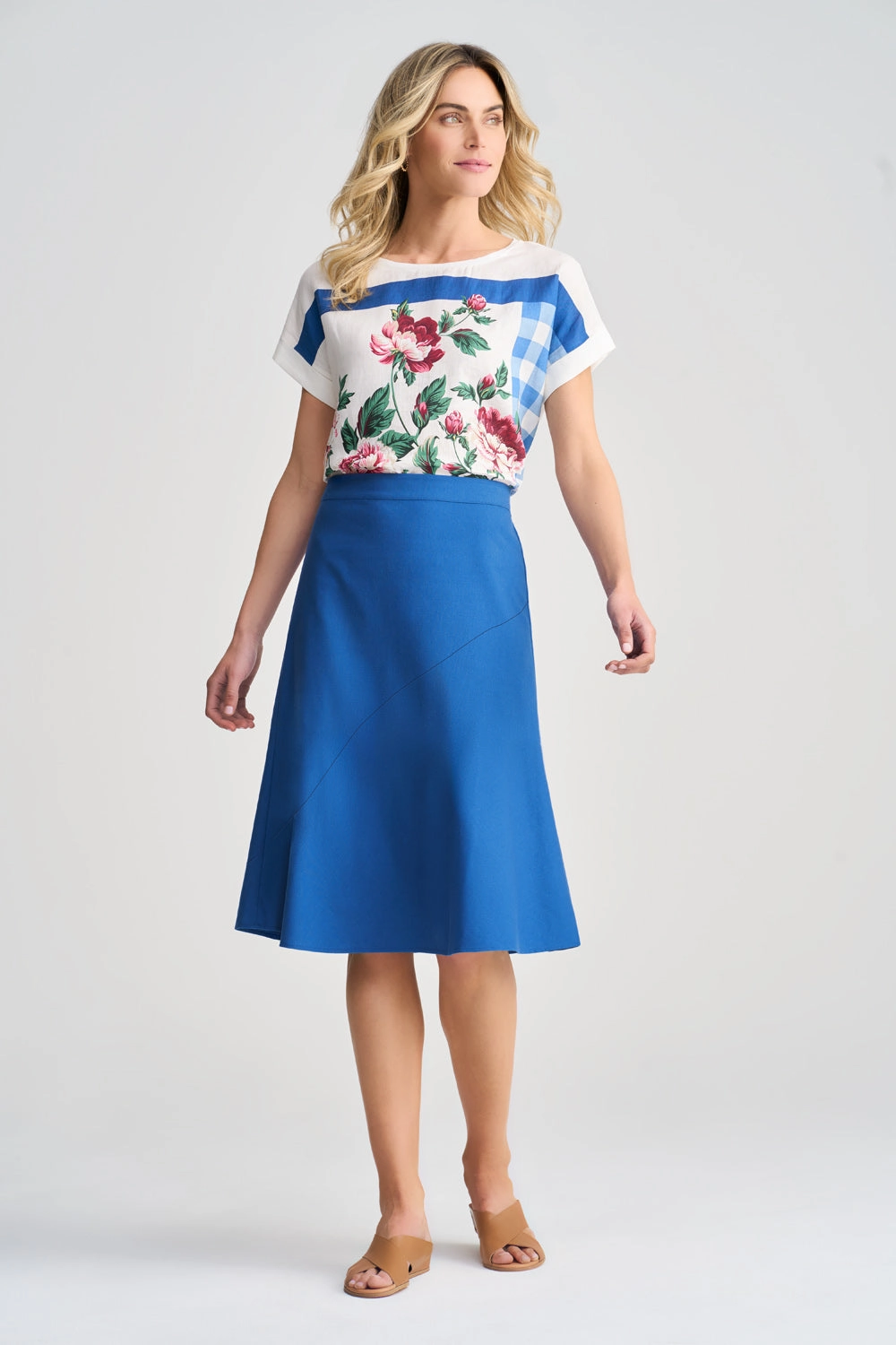Tear Resistant Material music concert Linen Skirt - Cobalt Blue