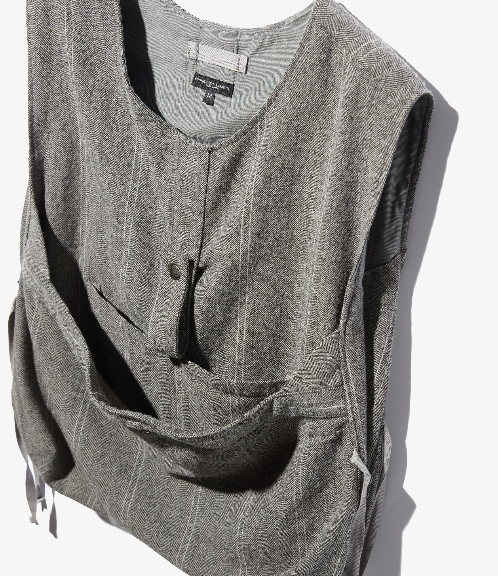 Newsboy Vest ?C Light Grey Striped Herringbone Wool Abrasion Reinforced Panels Praise