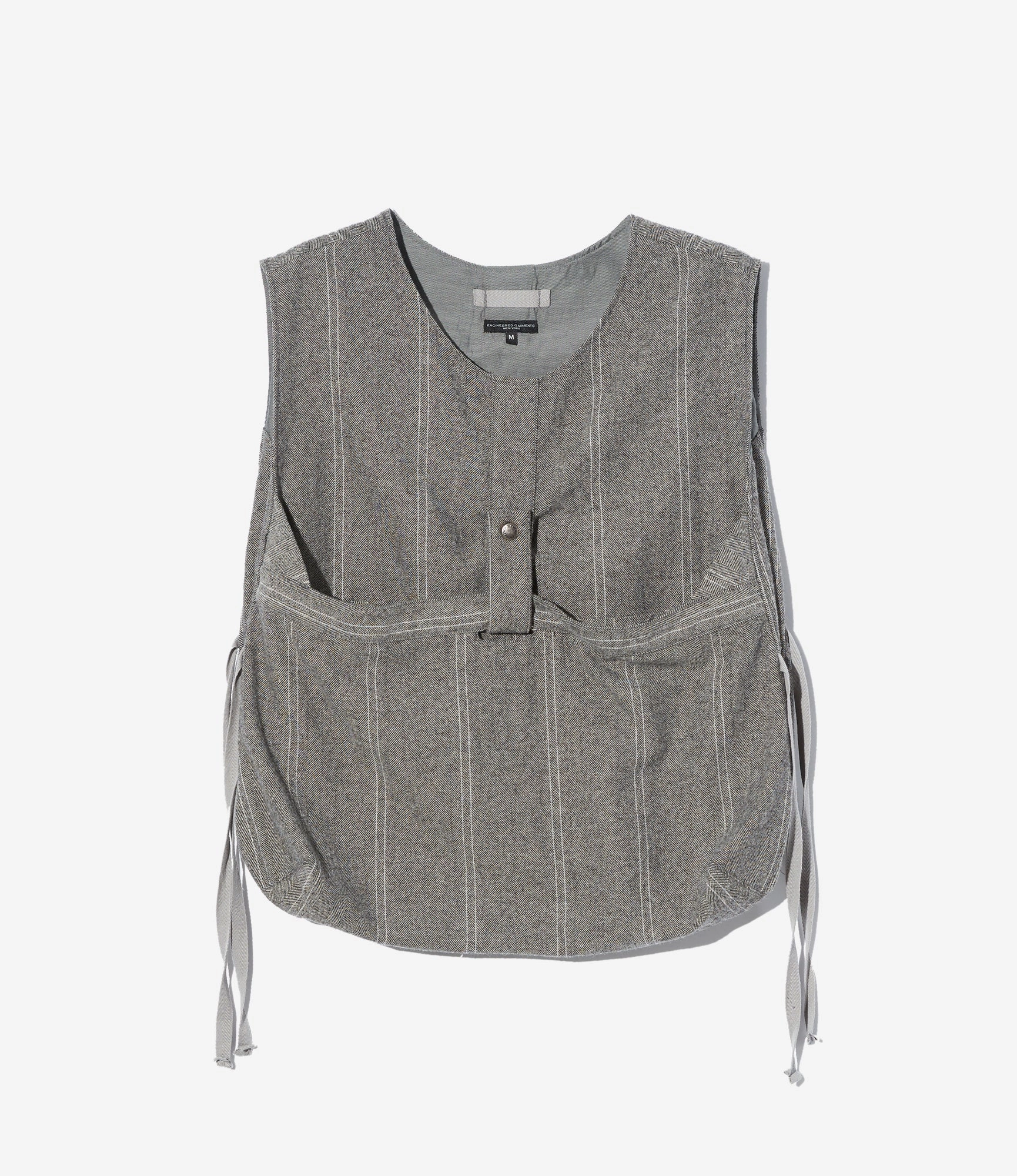 Newsboy Vest ?C Light Grey Striped Herringbone Wool relief