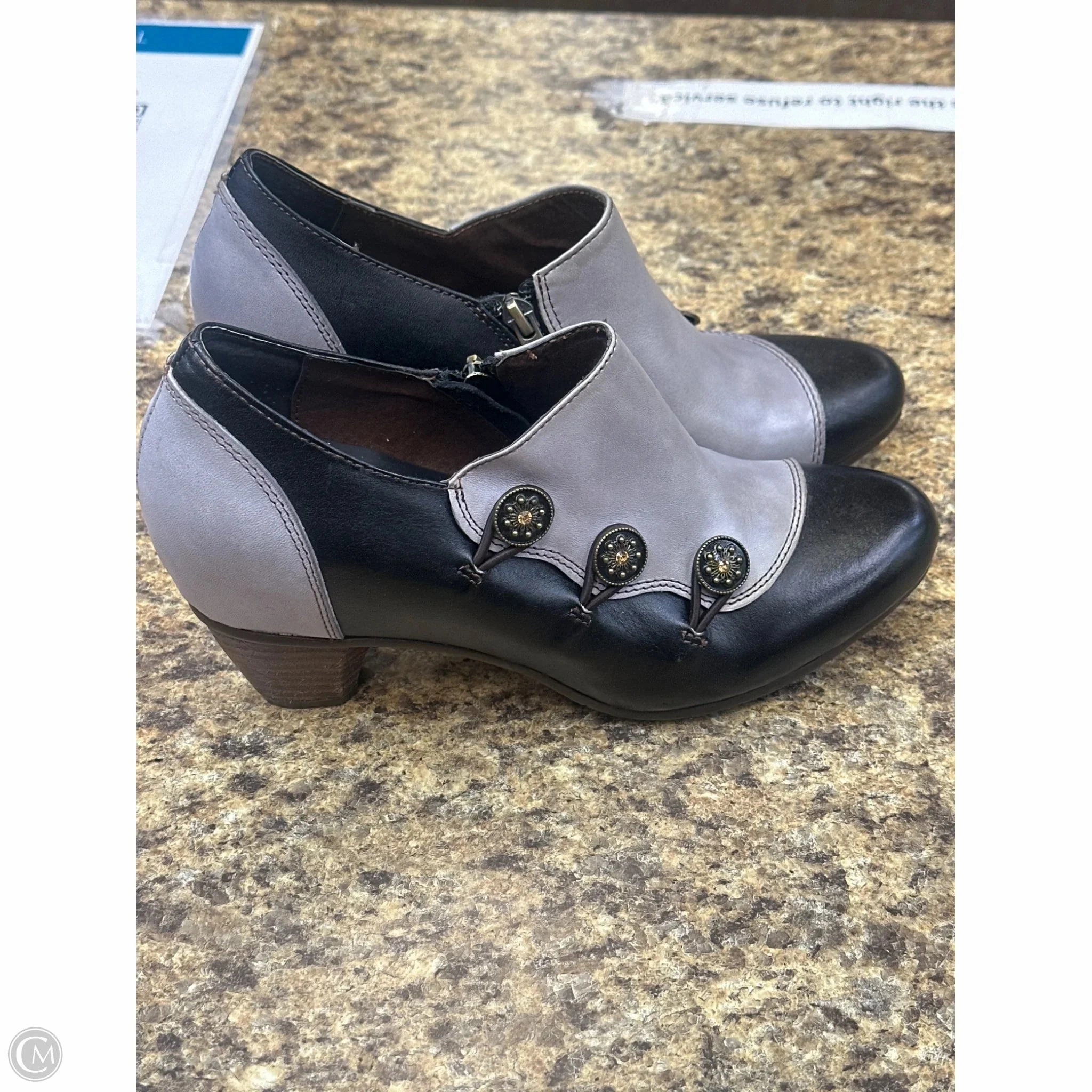 Retro Stilettos Vibrant Tone Shoes Heels Block By Spring Step In Black & Grey, Size: 9