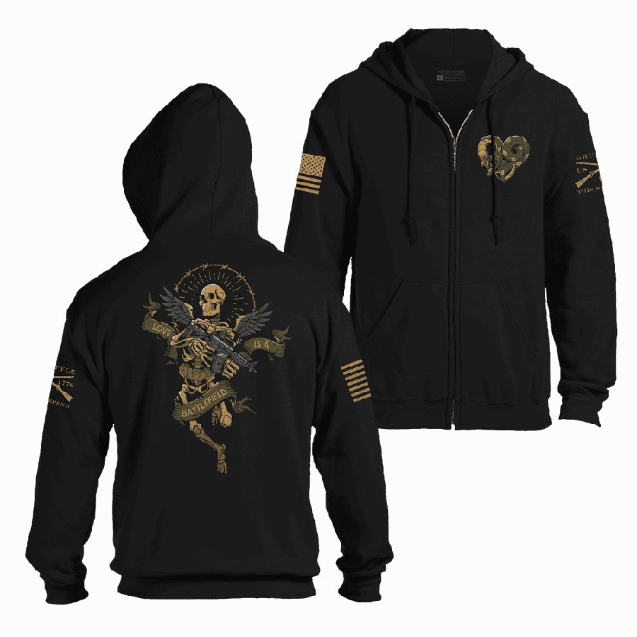 Cozy Touch Flying fox like Love Is A Battlefield Full-Zip Hoodie - Black