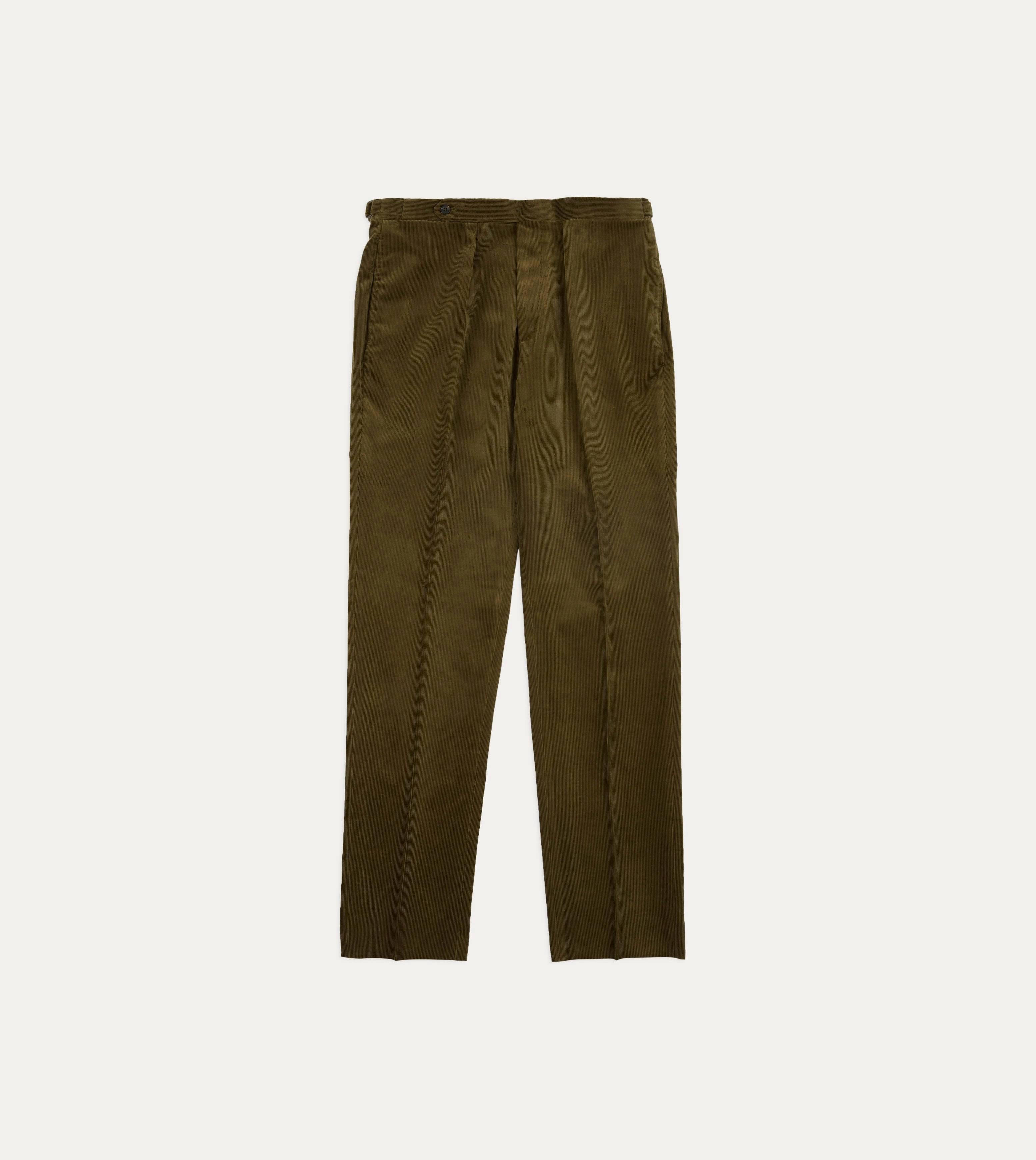 Olive Mid-Wale Corduroy Single Pleat Trouser Blackout fabric Casual Flex