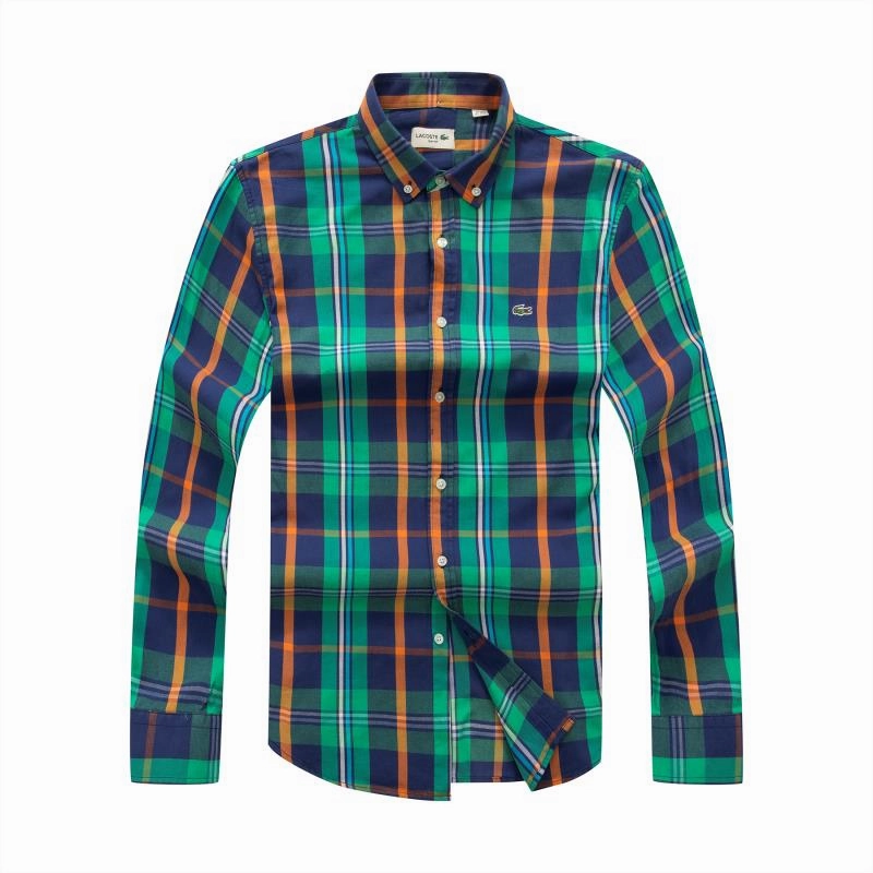 Lacoste Men Long Sleeve Checkered Shirt Plaid Non Restrictive Fit Versatile Layering Piece