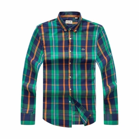 Lacoste Men Long Sleeve Checkered Shirt Plaid Non Restrictive Fit Versatile Layering Piece