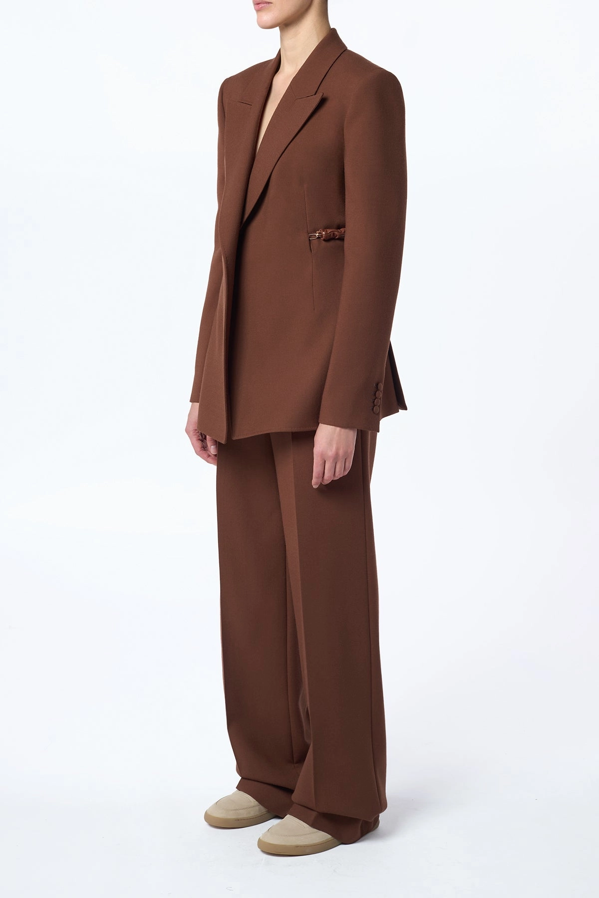 Norman Wide-Leg Pant in Cognac Recycled Virgin Wool Contemporary Fashion Comfort Fit