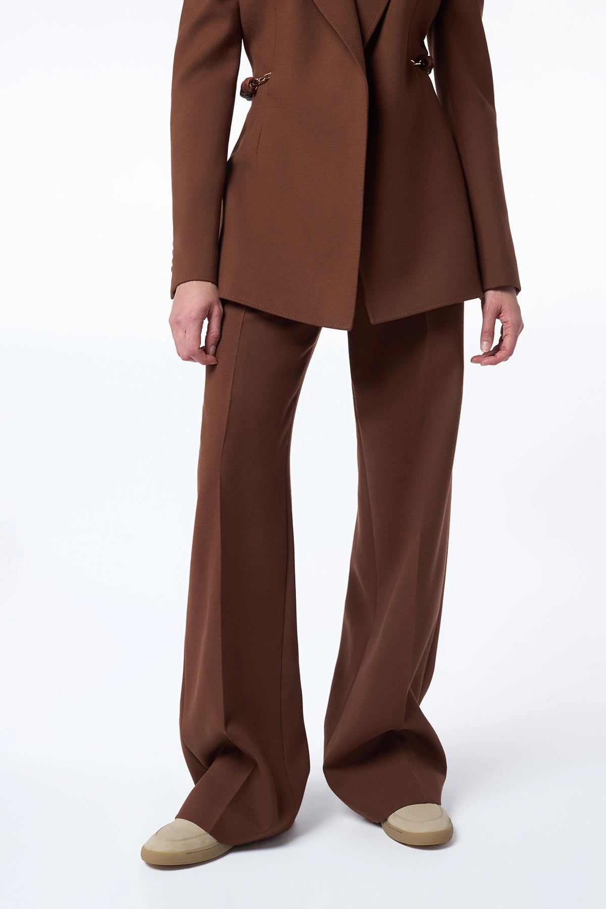 Norman Wide-Leg Pant in Cognac Recycled Virgin Wool Tailored Basics Comfortable Business