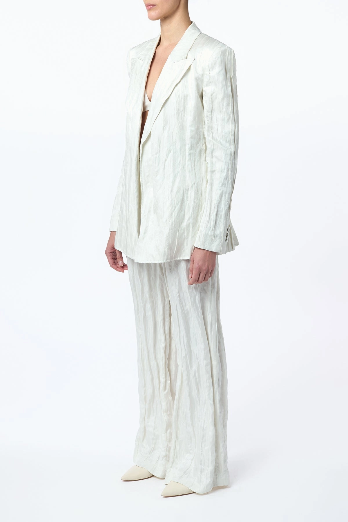 Flawless Fit Norman Wide-Leg Pant in Ivory Metallic Crinkled Silk