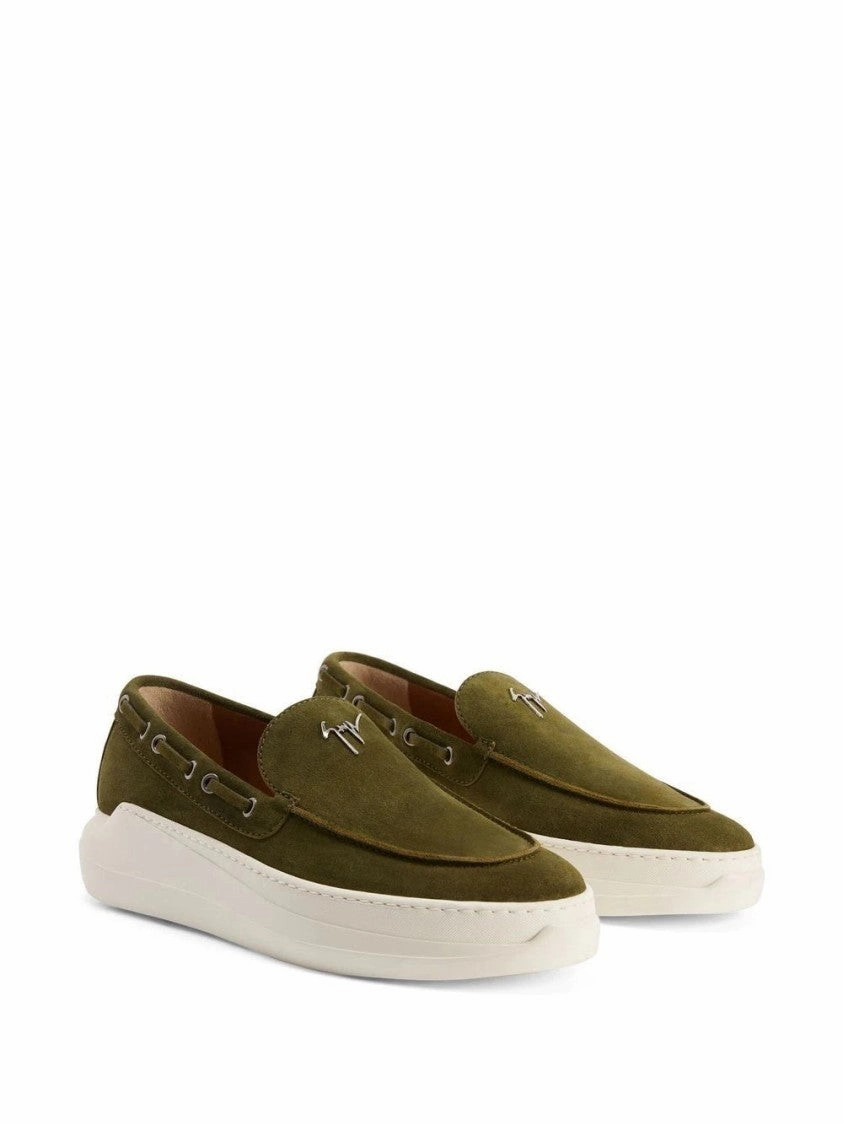 Olive Green Suede Slip-On Loafers Weekend Style Compact Form