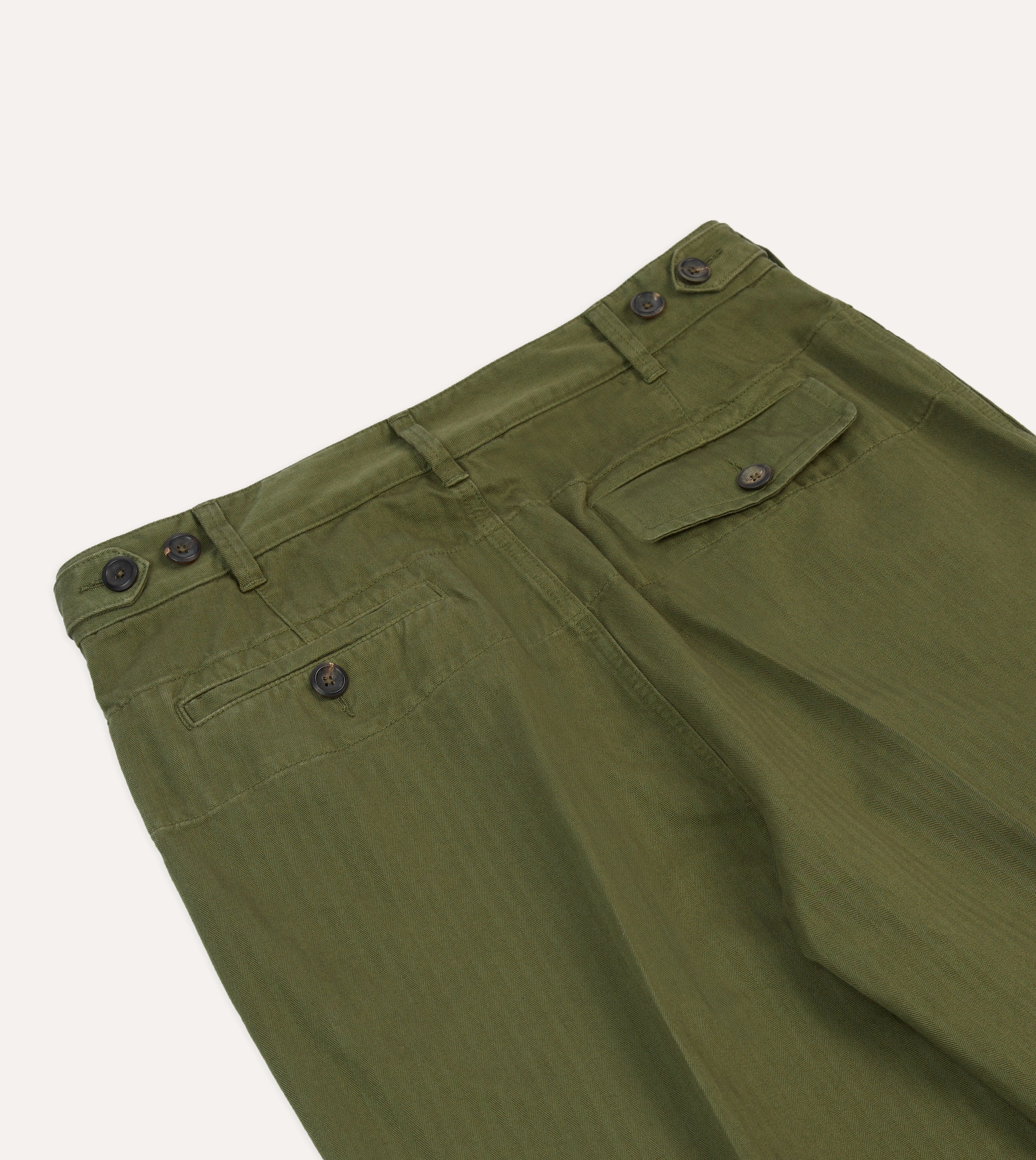 Stretchy Waist Olive Herringbone Cotton Games Trousers