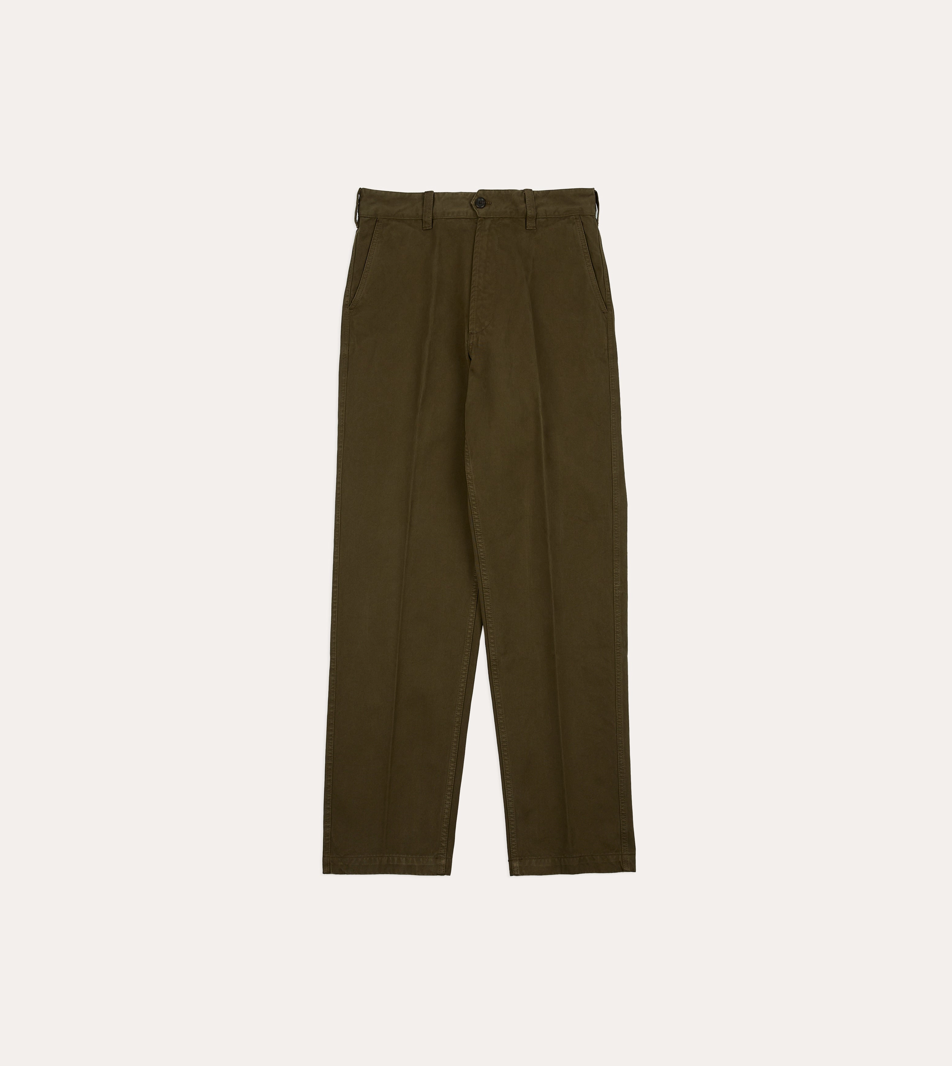 Olive Textured Cotton Flat Front Chino Seam-Free