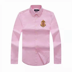 Embroidered Polo Ralph Lauren Badge Long Sleeve Pink Oxford Shirt Beach Wear
