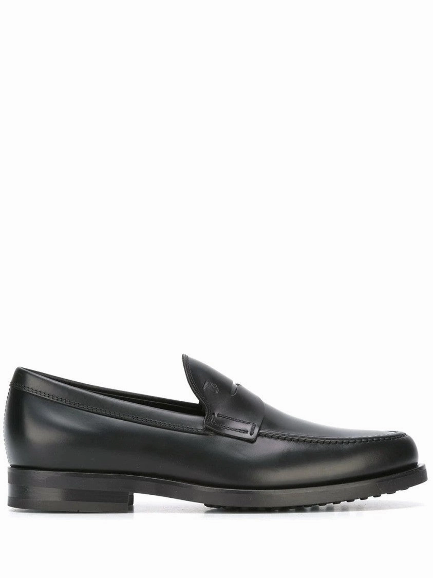 Part-Open Black Leather Loafers Simple Comfort Design