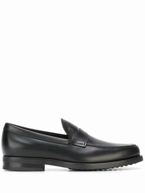Part-Open Black Leather Loafers Simple Comfort Design