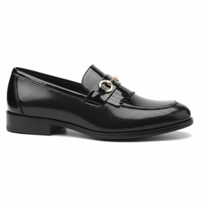 Move Free Patent PU Slip On Loafers Buckle Fringe Formal Dress Shoes