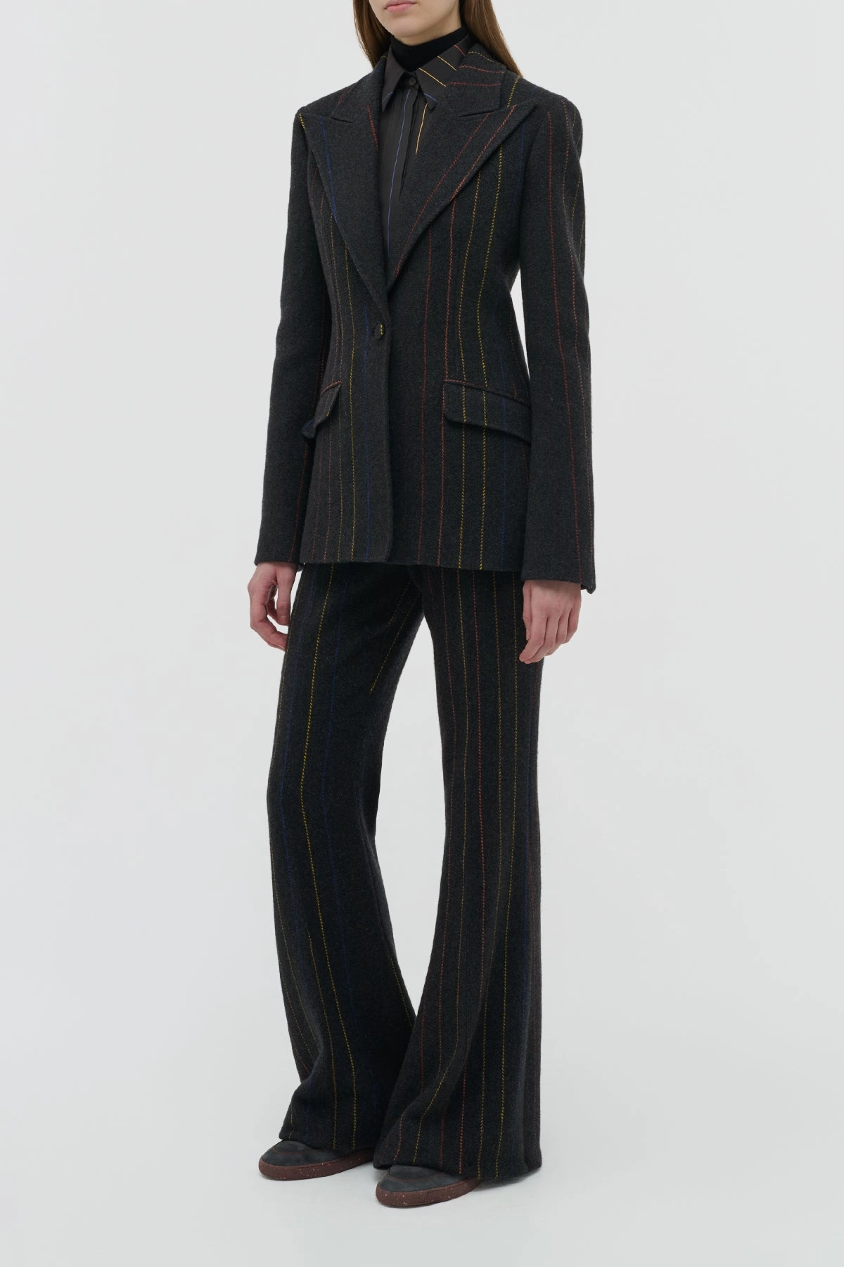 Sharp Business Design Leiva Blazer in Charcoal Multi Pinstripe Wool Cashmere