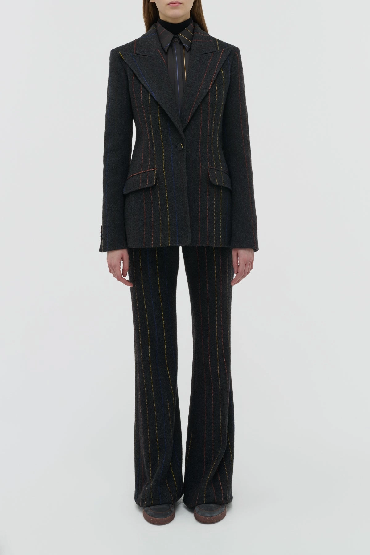 Leiva Blazer in Charcoal Multi Pinstripe Wool Cashmere Work Wearable