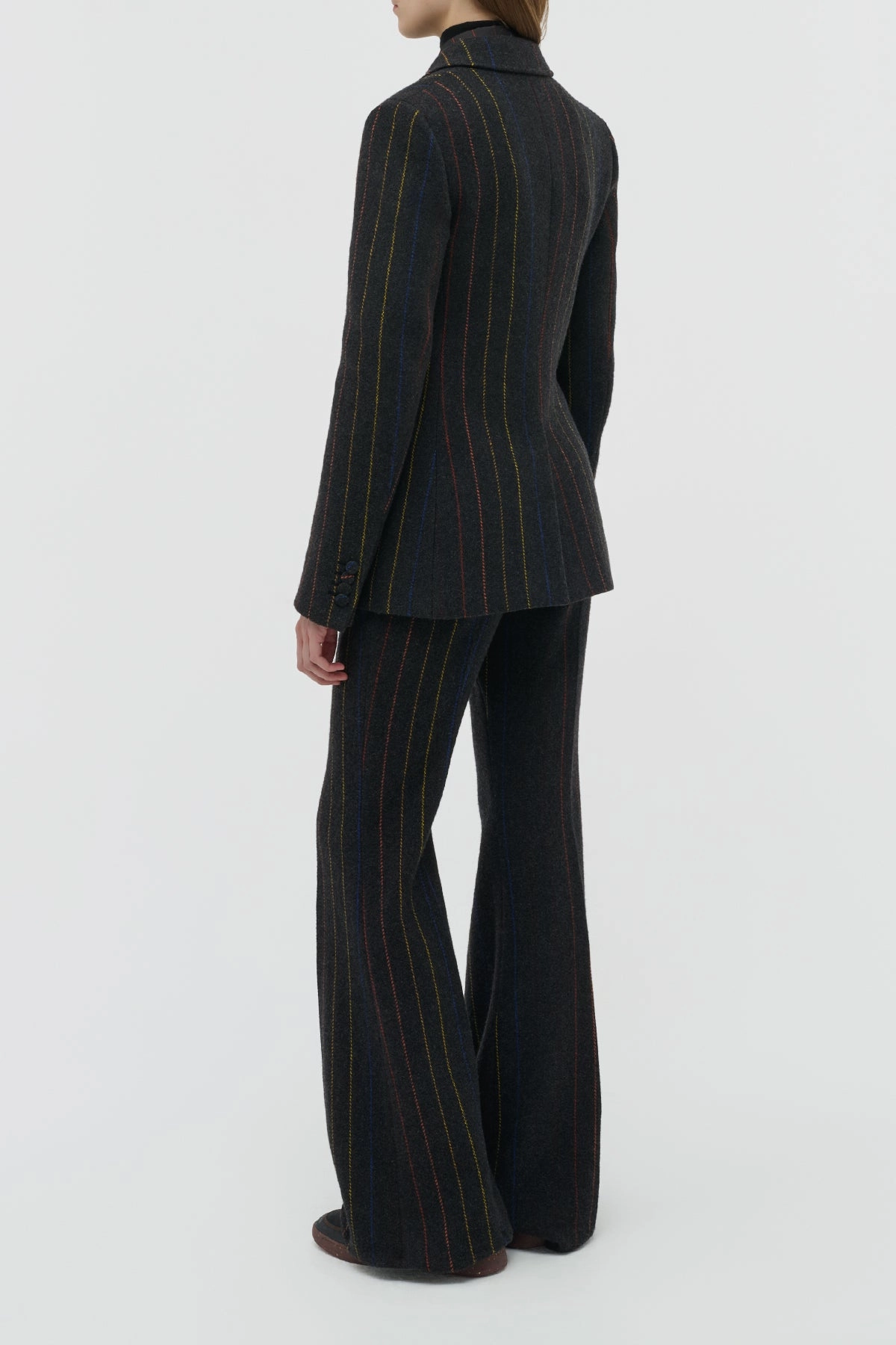 Leiva Blazer in Charcoal Multi Pinstripe Wool Cashmere Modern Tailoring