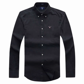 Long Sleeve Male GANT Archive Oxford Shirt Black Soft Stretch Collar